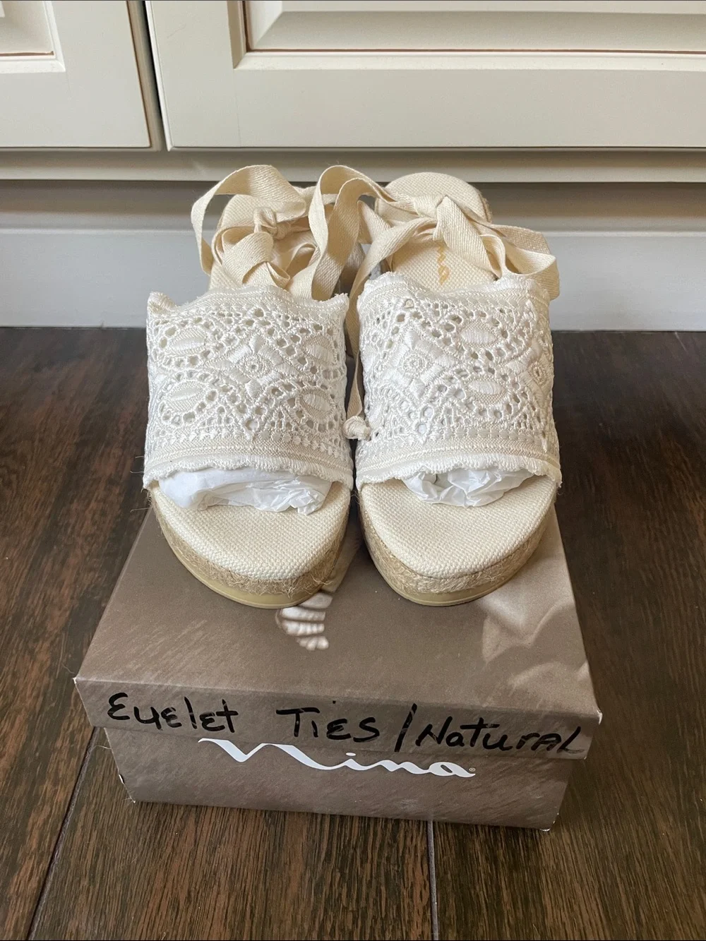 LIKE NEW NINA Crochet Espadrille Wedge Wrap Sandals!
